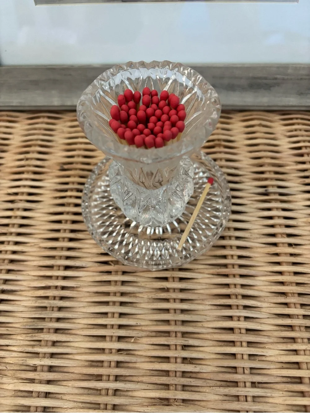 Clear Crystal Matchstick Holder with Crystal dish/match tray